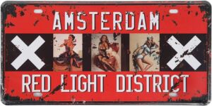 Amsterdam Red Light District Retro Vintage Car Plate Image