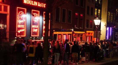 The red light district tourists walking